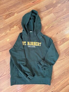 Champion Dark Green Crewneck Hoodie with Yellow Collegiate Script